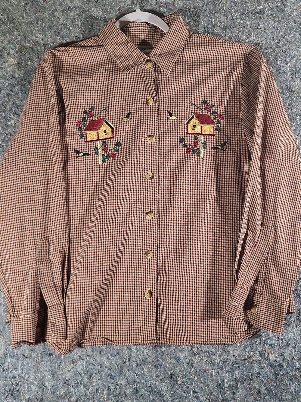 BonWorth Embroidered Birdhouse Button Up Shirt LP Cottagecore